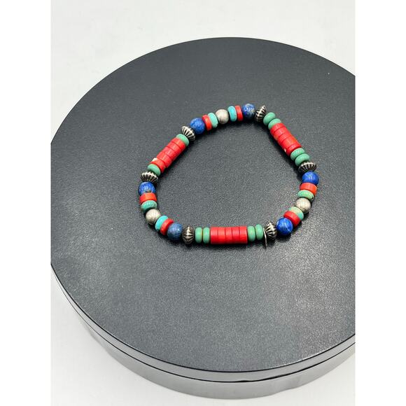 * Silpada B1084 Sterling Silver Lapis Red Bamboo Turquoise Beaded Bracelet 2004 - Picture 2 of 7